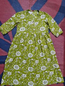 Green Floral Print Midi Dress