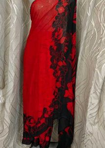 red black floral saree