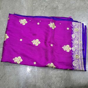 Purple Embroidered Zari Work Saree with Blouse