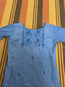 Blue Embroidered Kurta Top