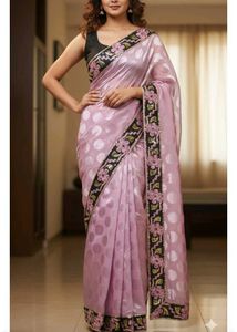 Elegant Pink Polka Dot Saree