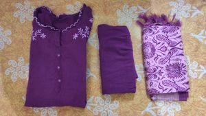 Wine Colour Floral Cut Neck Kurta Set