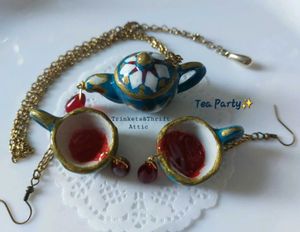 Handmade Blue Teapot &amp; cup set Earring/Necklace