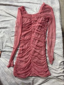 Pink Ruched Mini Dress