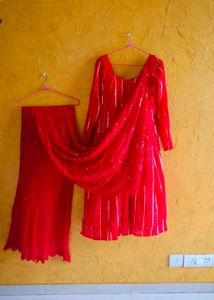 Red Sequin Kurta Set