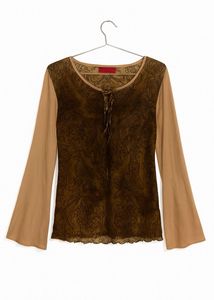 Brown Patterned Lace-Up Blouse