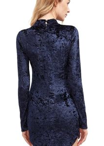 Blue Velvet Mock Neck Dress