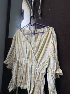 Striped Wrap-Style Ruffle Top