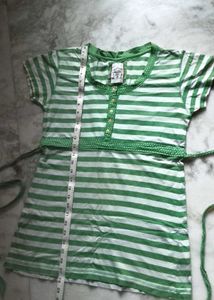BARE DENIM Green Striped Casual Top