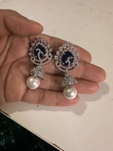 Pearl and CZ Drop Earrings
