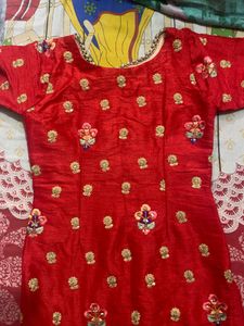 Red &amp; Gold Embroidered Fabric