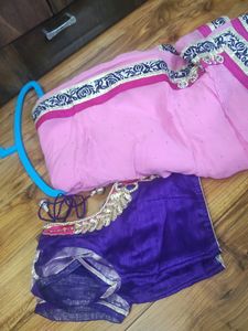 Fresh Pink Saree With Designer Blouse