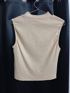Tokyo Talkies Beige Crop Sleeveless Top