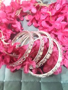 Silver Stone Bangle Set - Elegant Sparkle