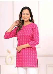 Pink Printed Kurta with trendy sleeves