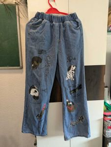 Dog Print Wide Leg Jeans