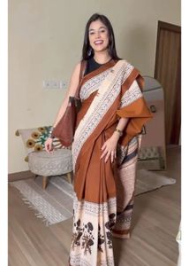 Elegant Brown Printed Saree