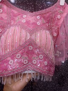 Pink and Sea Green Lehnga Choli Duppata Set