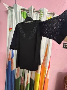 Black Lace Sleeve Top