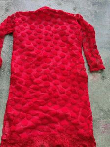 Red Textured Button-Down Top