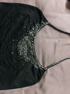 Elegant Black Embellished Tank Top