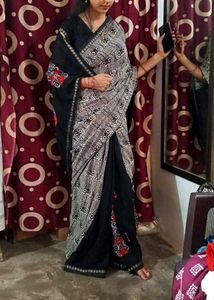 Elegant Red, Black Embroidered Saree