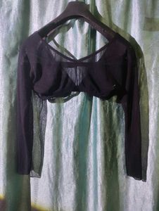 Sheer Black Long Sleeve Crop Top