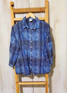 Blue Printed Cotton Shirt Size-42-44