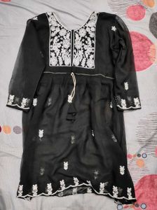 Elegant Black Embroidered Kurti - Size S
