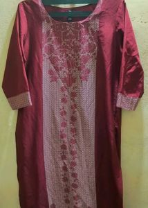 Elegant maroon cotton kurti with intricate floral