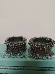 Silver Tribal Bangles - Set of 2