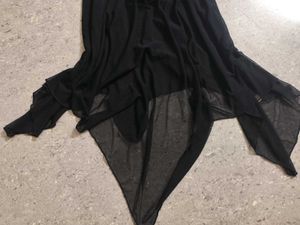 Black Lace Front Asymmetrical Mesh Top