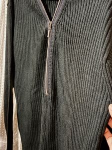 Black Zip-Up Knit Sweater