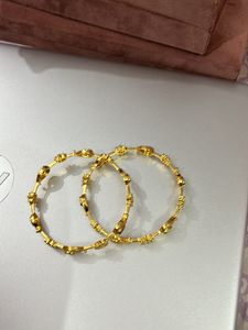 2.6 Gold Polish Set Of Two Bangles American Diamon