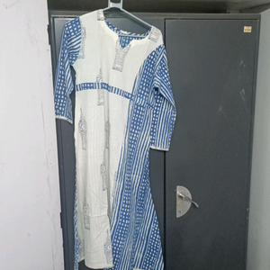pure  cotton white n  blue kurti