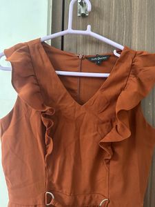 Latin Quarters V Neck Solid Brown Jumpsuit