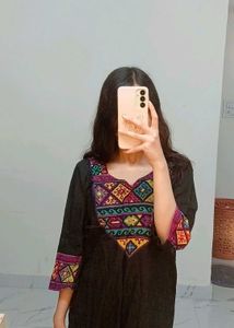 Ethnic Black Kurta With Colorful Paint Design