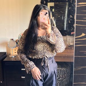Smocked Leopard Print Top (Full sleeves length)