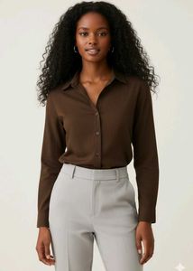Elegant Brown Button-Down Shirt all sizes
