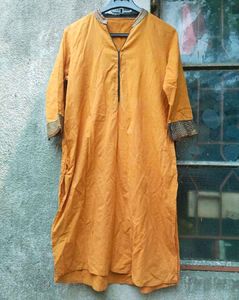 Mustard Straight Kurti &amp; 3 Fashion Jhumka Earrings