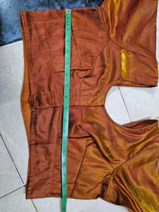 Red And GoldVelvet Saree with Stitched Blouse