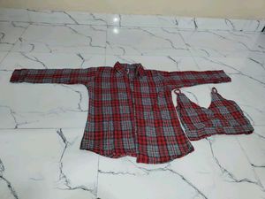 Red Plaid Top & Cami Set
