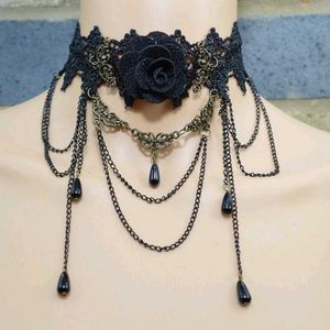 Gothic Black Rose Choker Necklace