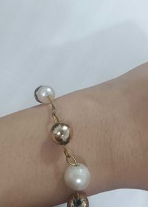 Gold And Pearl Chain Bracelet