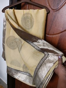 Lemon Yellow Gold Border Saree With Blouse