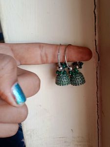 Jhumkaa earrings with green beads
