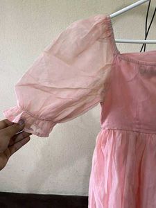 Peach-coloured Solid Woven Fit And Flare Dress