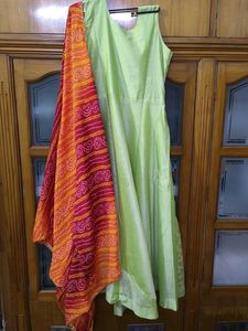 Green Embroidered Anarkali Dress