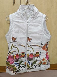 White Floral Winter Half Jacket