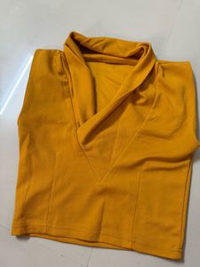 Mustard Yellow V-Neck Crop Top
